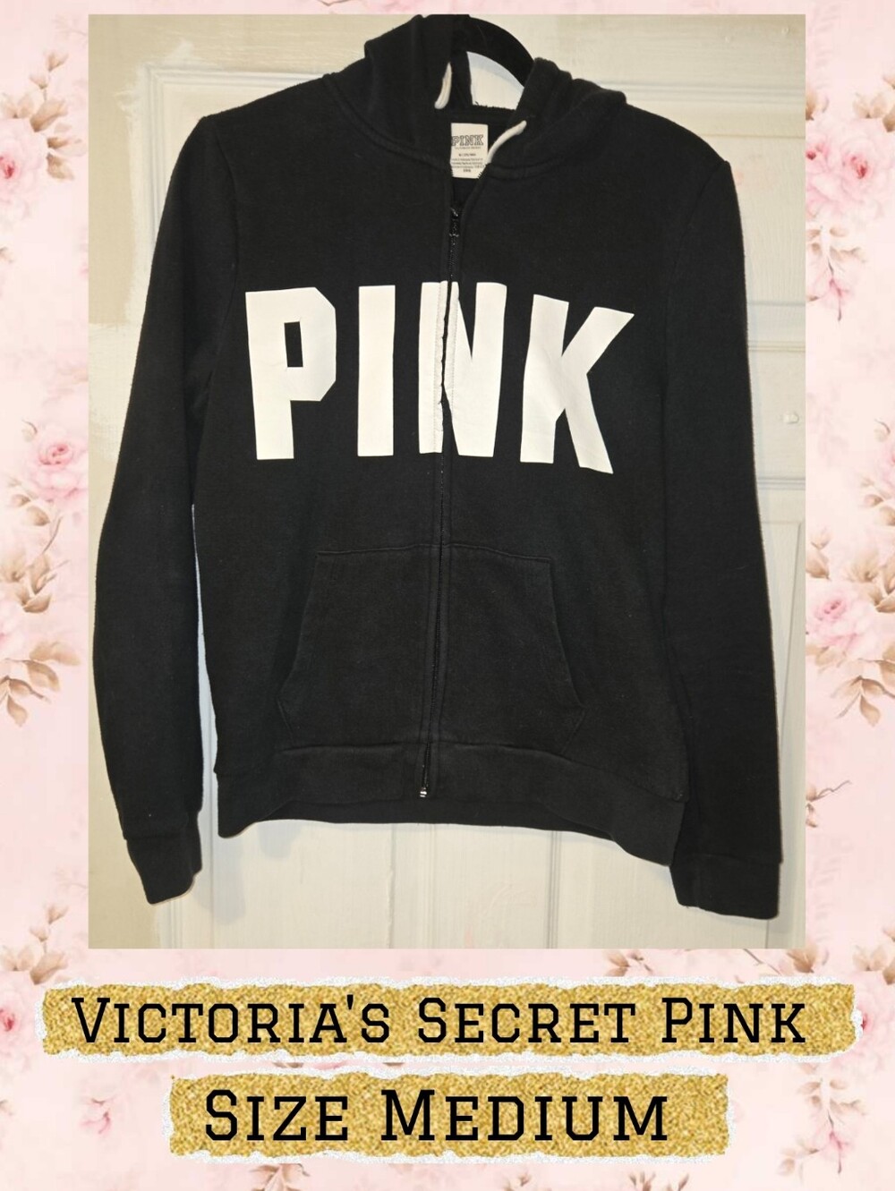 PINK Victoria's Secret Black Zip-Up Jacket Size M
